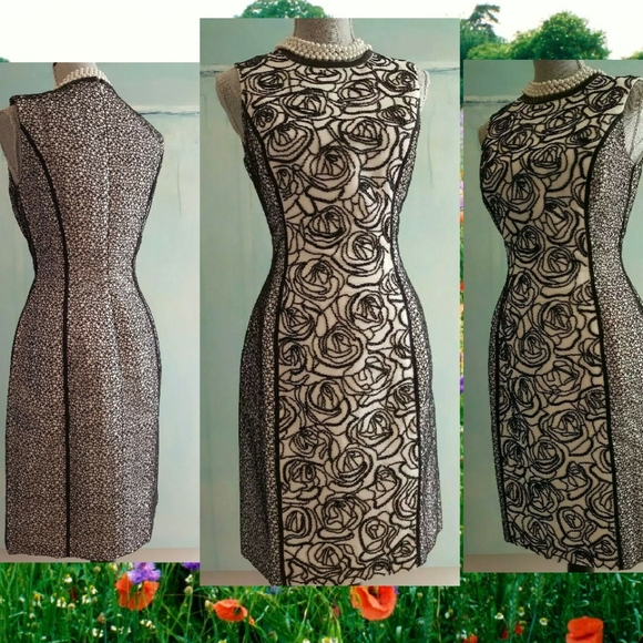 *$4990 NWT OSCAR DE LA RENTA SILK BEAD EMBR. WHT BLACK RUNWAY DRESS US 12 - Picture 1 of 8